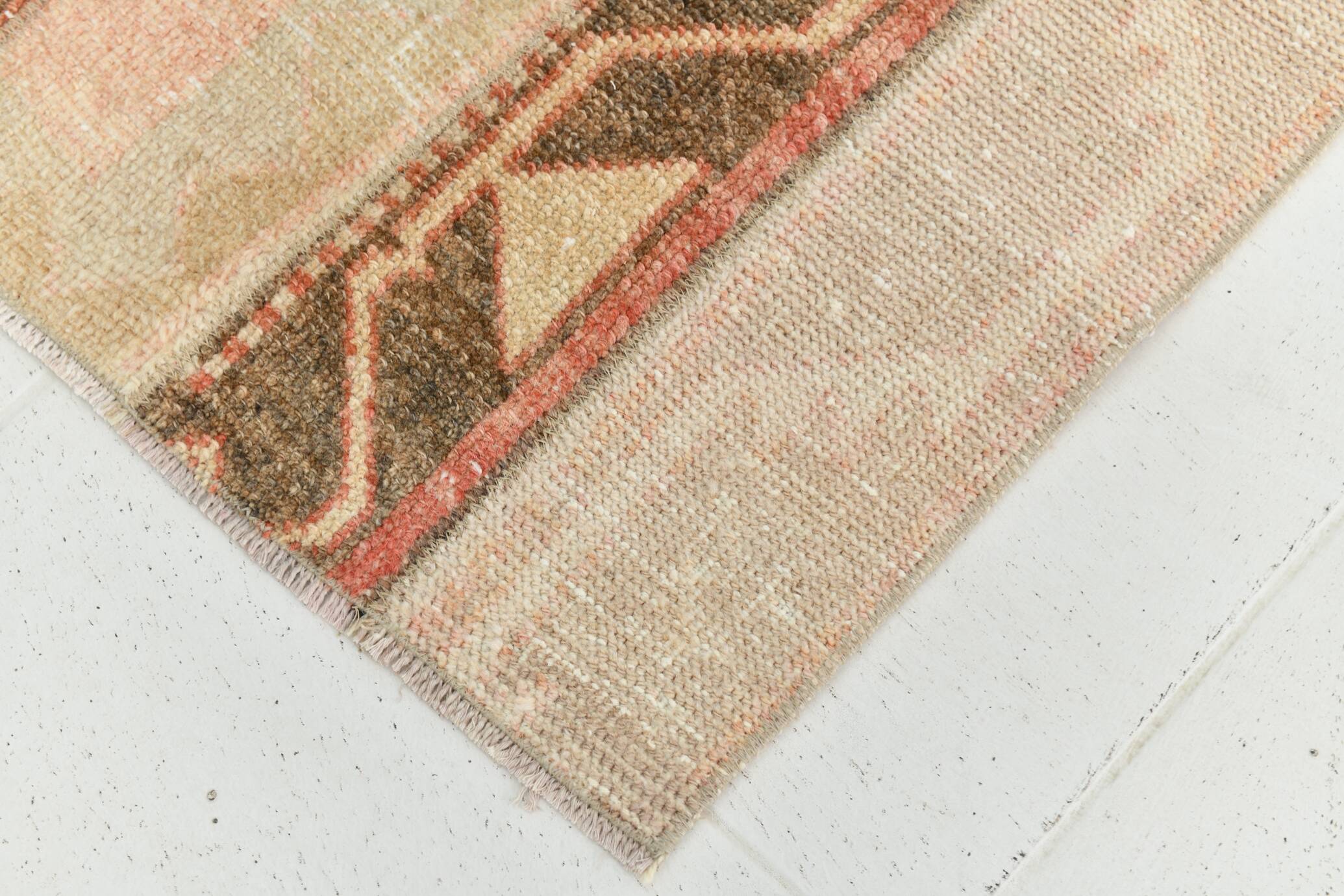 Turkish Pale Red & Cream Vintage Runner Rug, 71x378Cm