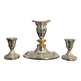 Trio de bougeoirs vintage en métal argenté et doré années 70
