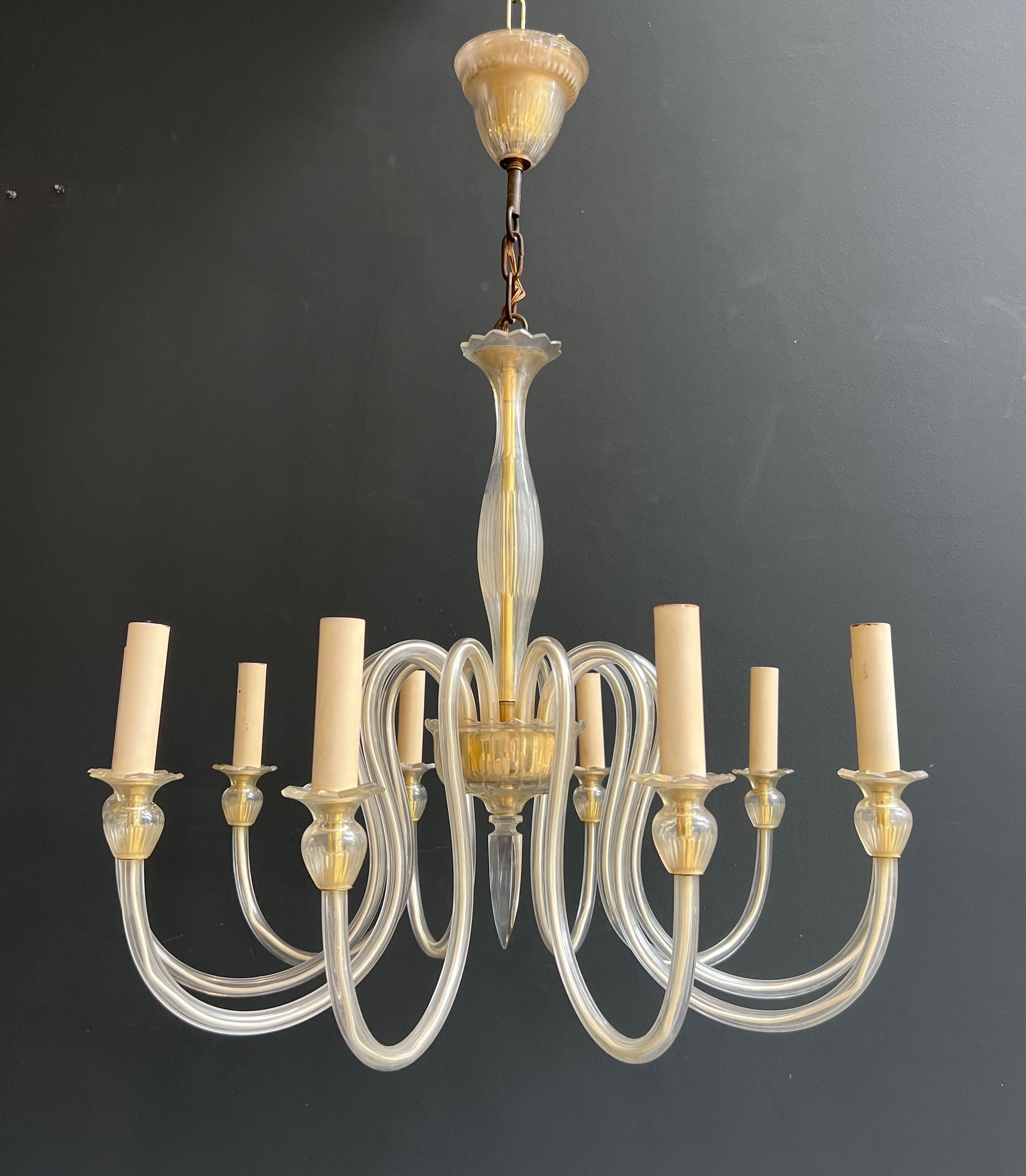 Lustre en cristal de Murano à 10 bras de lumière, travail italien, vers 1970