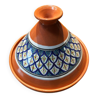 Grande tajine terre cuite décors multicolores