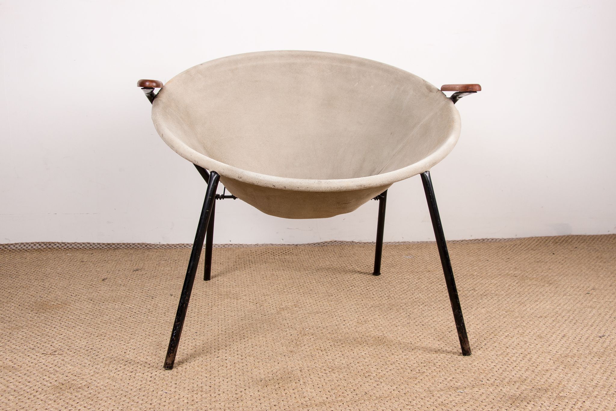 Danish armchair in Leather, Steel and Teak, Balloon model by Hans Olsen 1960.