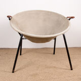 Danish armchair in Leather, Steel and Teak, Balloon model by Hans Olsen 1960.