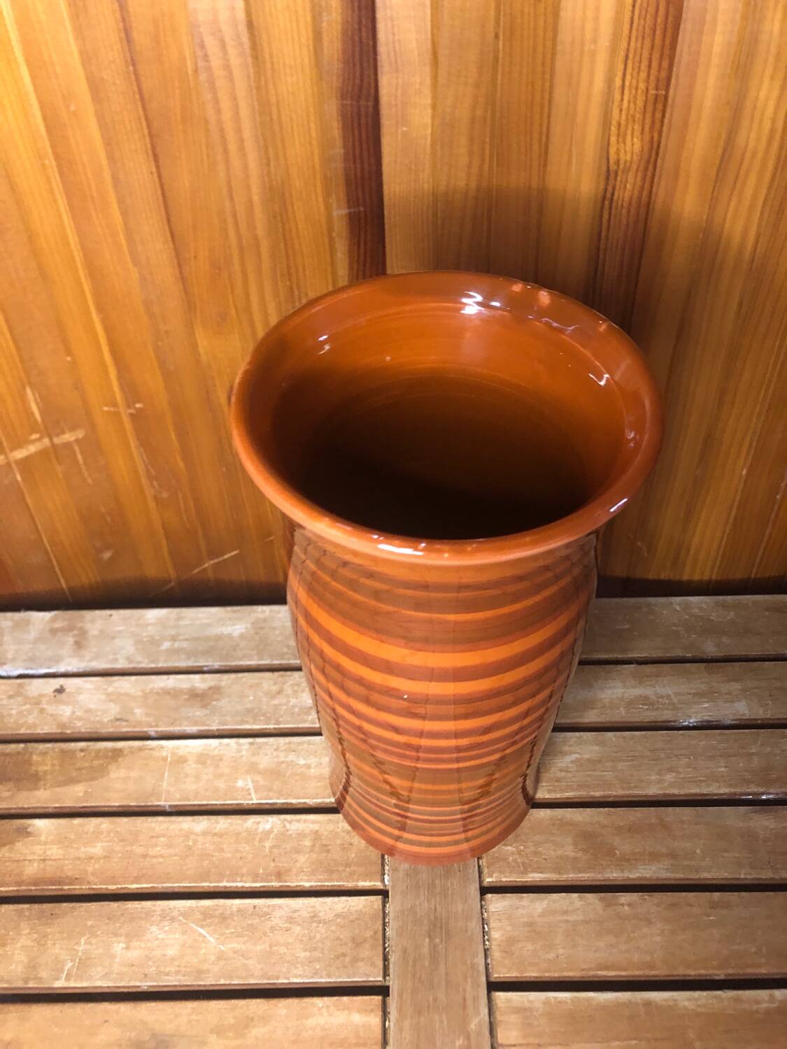 Old soulaines vase france ceramic brown & orange vintage #a393