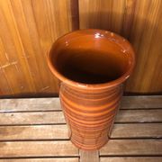 Old soulaines vase france ceramic brown & orange vintage #a393