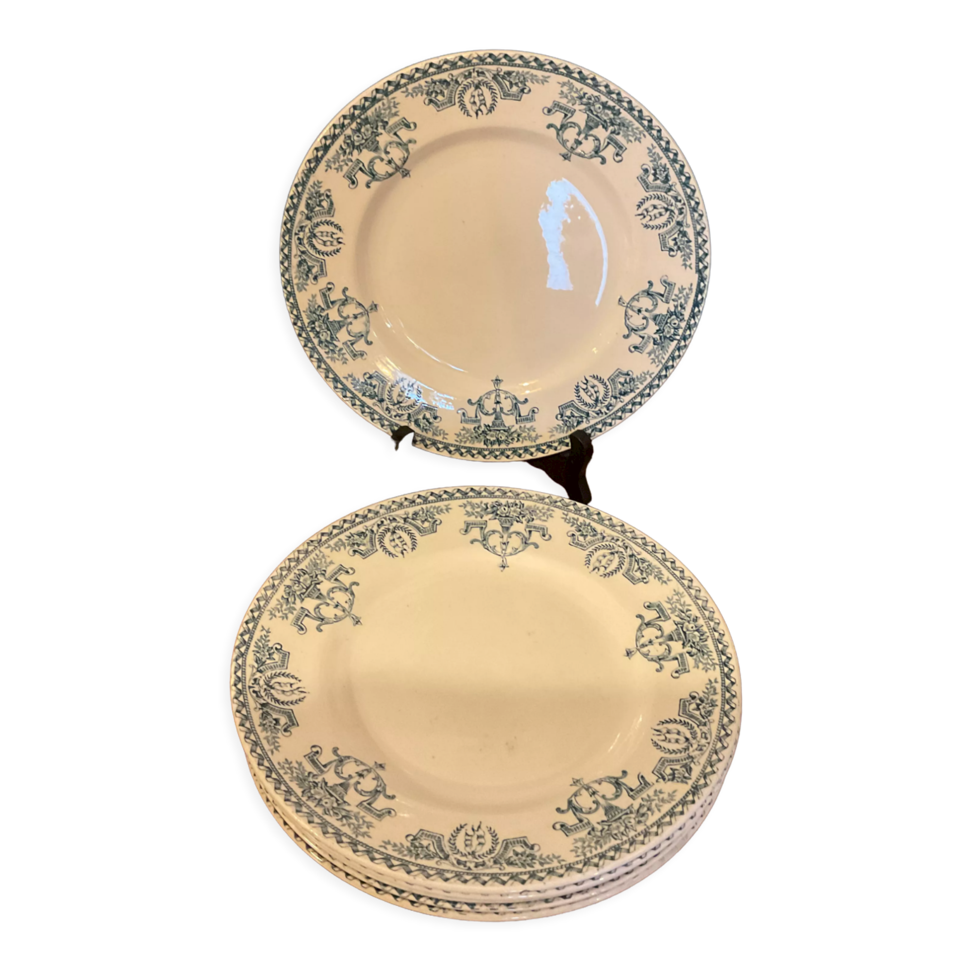 6 flat plates. Terre de Fer model Louis XVI. 1900
