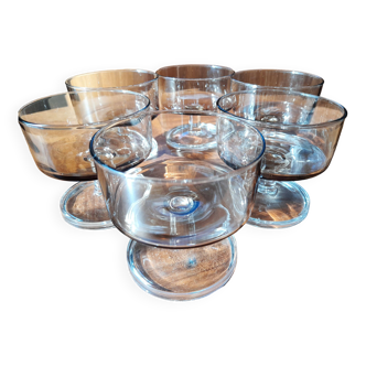 6 coupes/ verres marron vintage pieds transparents