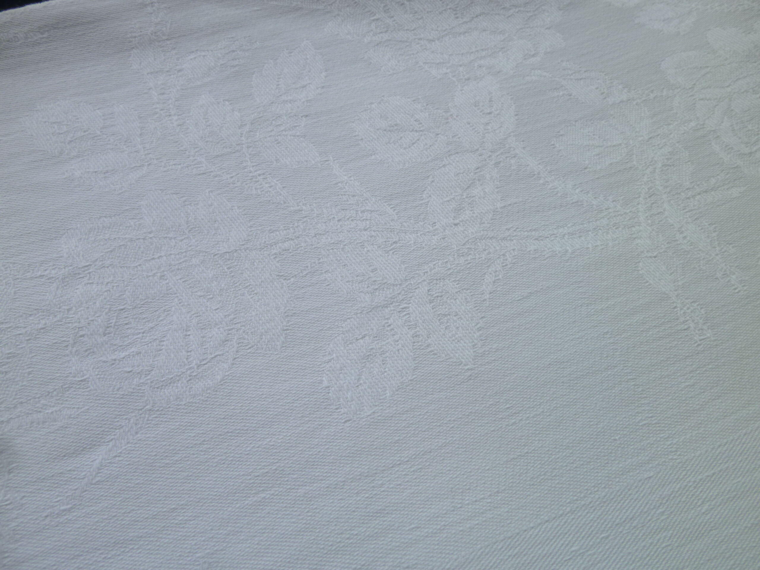 Monogrammée white damask cotton tablecloth PM 1.52 X 2.36 M