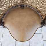 Fauteuil de bureau louis xv, sculpté, canné, garni cuir