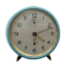 Horloge réveil JAZ des années 60 en métal bleu turquoise et or