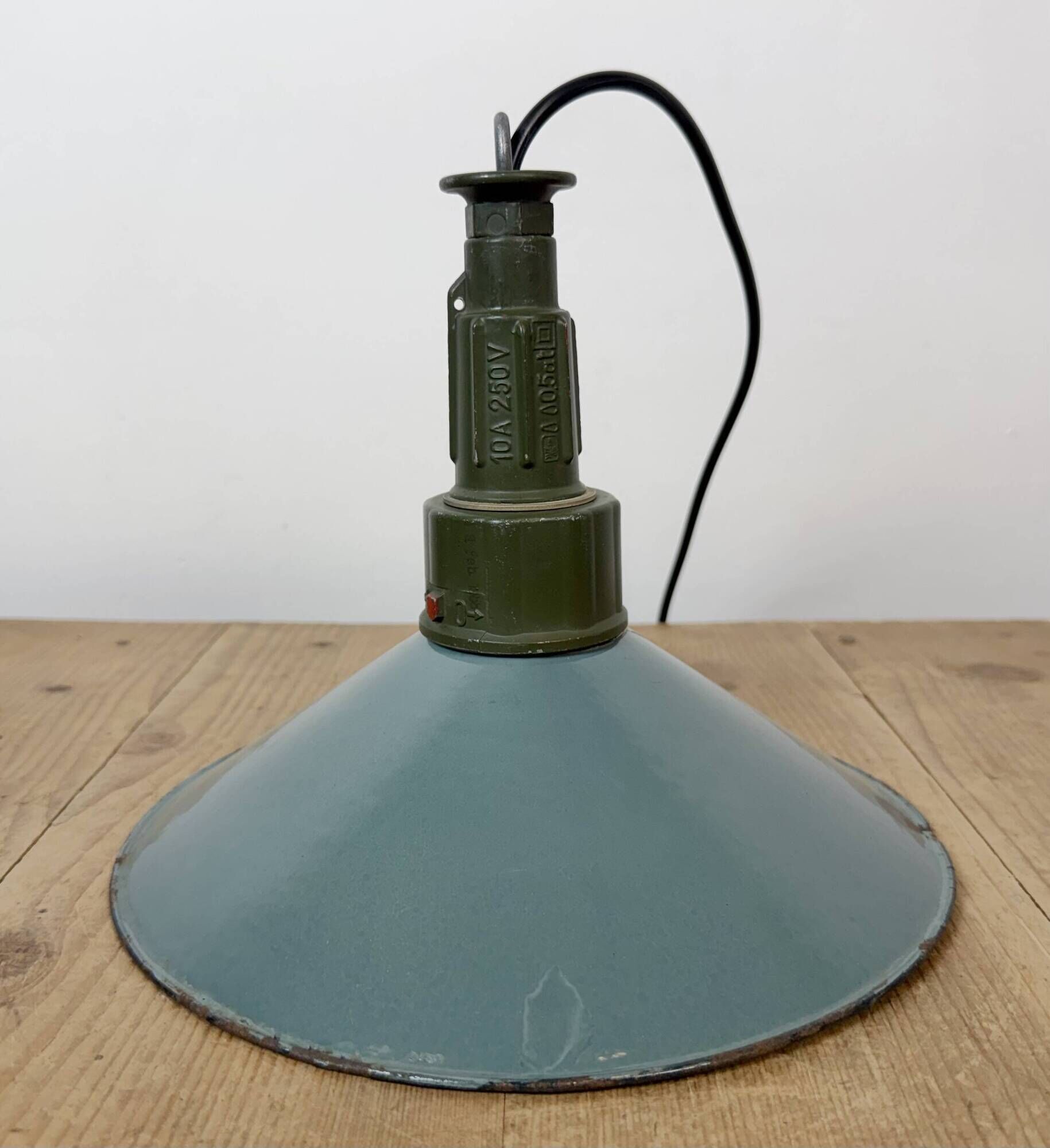 Industrial Petrol Enamel Military Pendant Lamp with Cast Aluminium Top