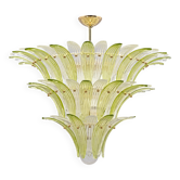Chandelier Palmette en verre de Murano du milieu du siècle en verre vert et transparent, Italie