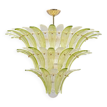 Chandelier Palmette en verre de Murano du milieu du siècle en verre vert et transparent, Italie