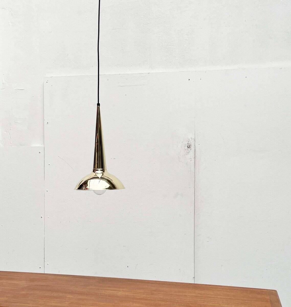 Danish mid-century brass cone pendant lamps, 1950s, set of 2.