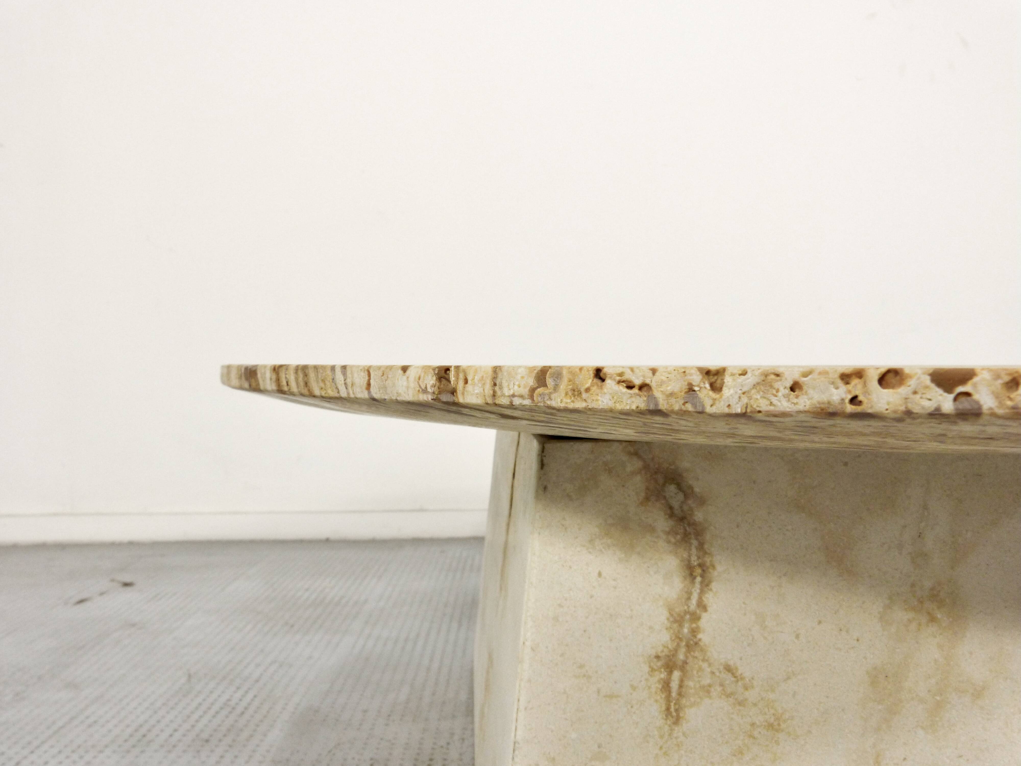 1970s Italian Travertine Minimalist Geometric Coffee Table. Modern/Midcentu