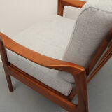 1960s armchair in cherrywood, light grey with green cushion