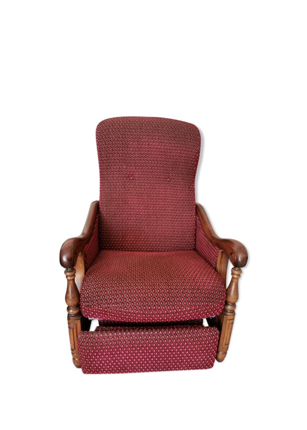 Louis XV style velvet and cherry wood reclining armchair