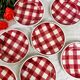 8 assiettes à dessert vintage à carreaux rouges, années 50, faïence de Givors