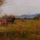Antique oil painting on panel landscape figures cows - 19th century