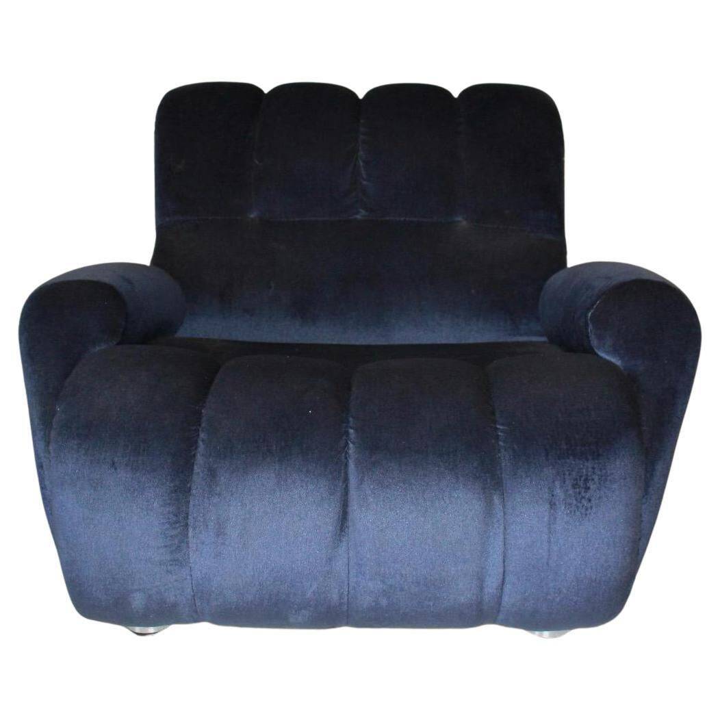 Italian Modern Blue Velvet Armchair