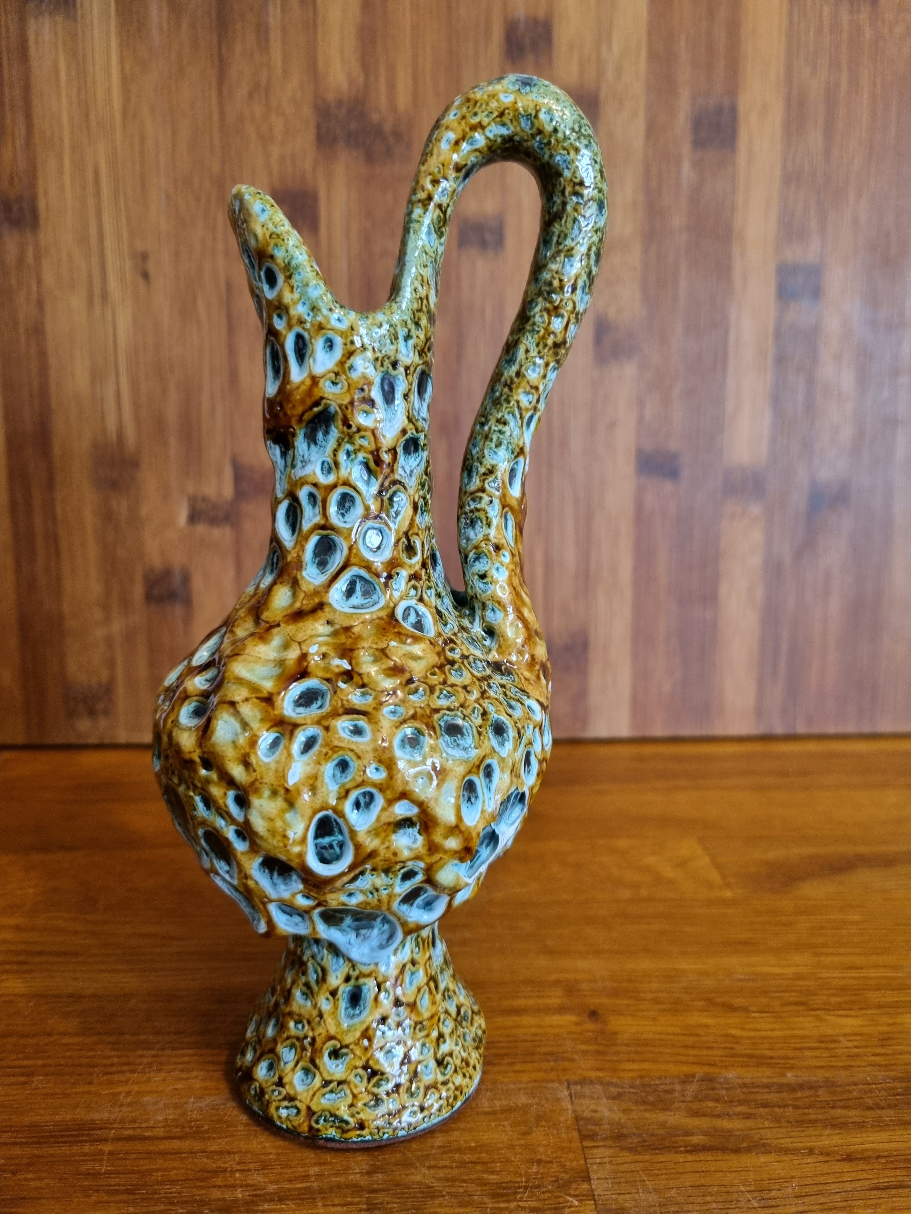 Ceramic ewer vase from La poterie du Cyclope in honey enamels