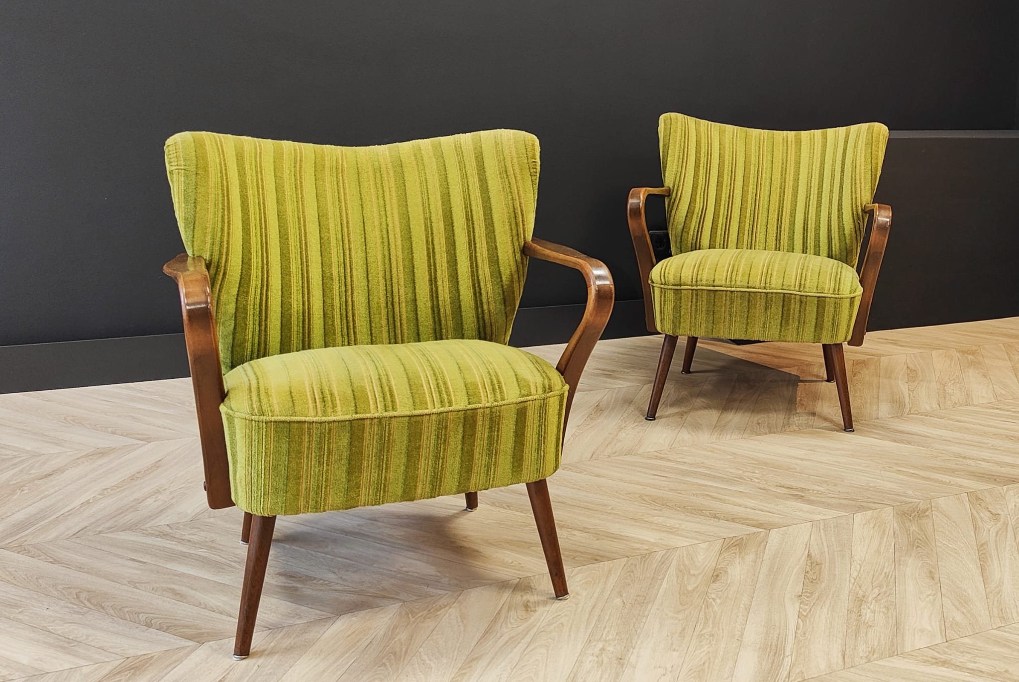 Two mid century cocktail chairs, vintage
