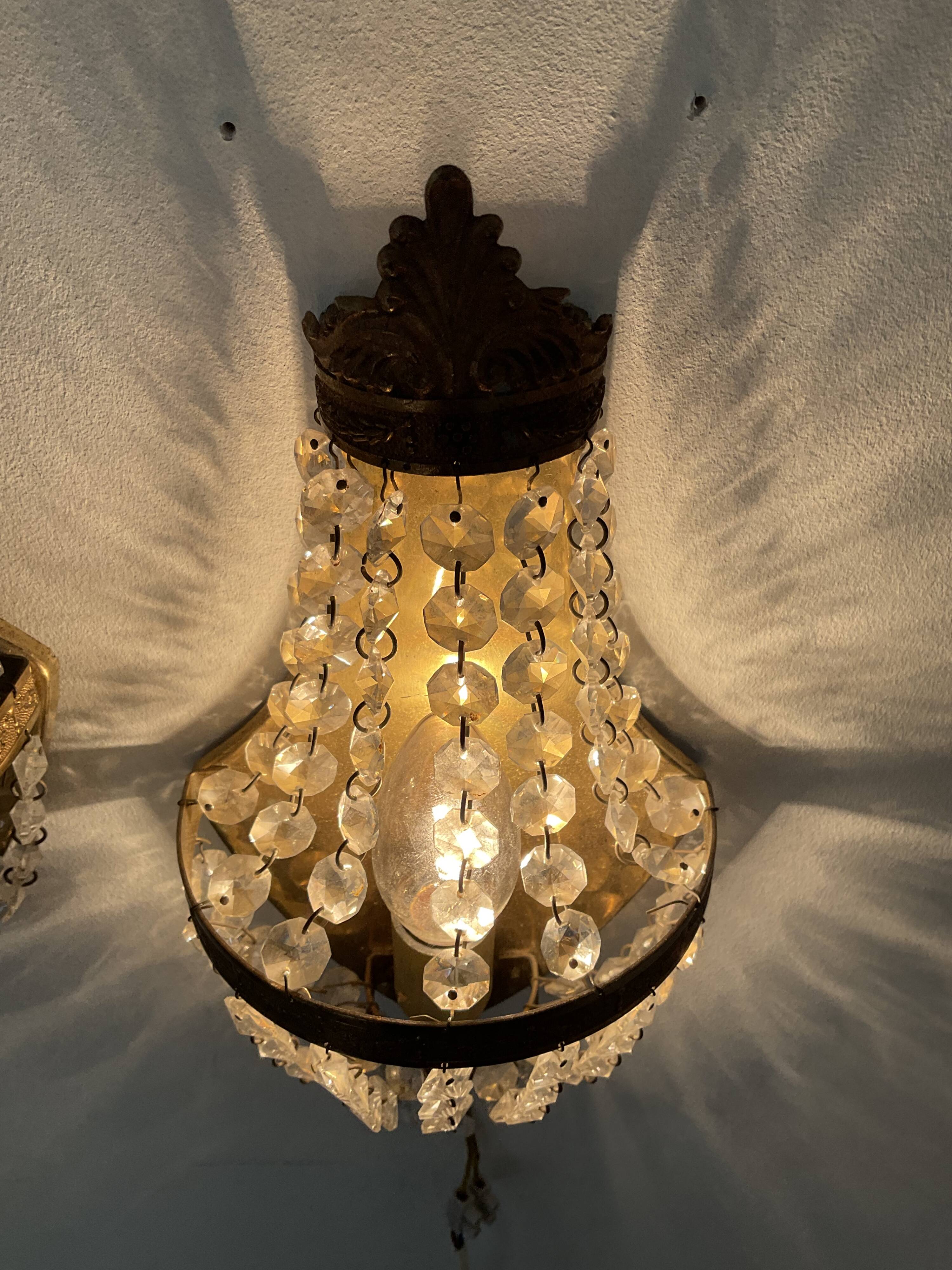 Pair of hot air balloon wall lamps with crystal and brass grapevines