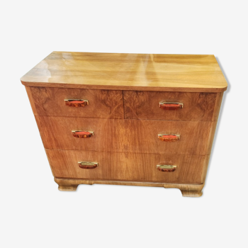 Walnut art deco chest of drawers