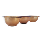 3 frosted glass bowls, amber