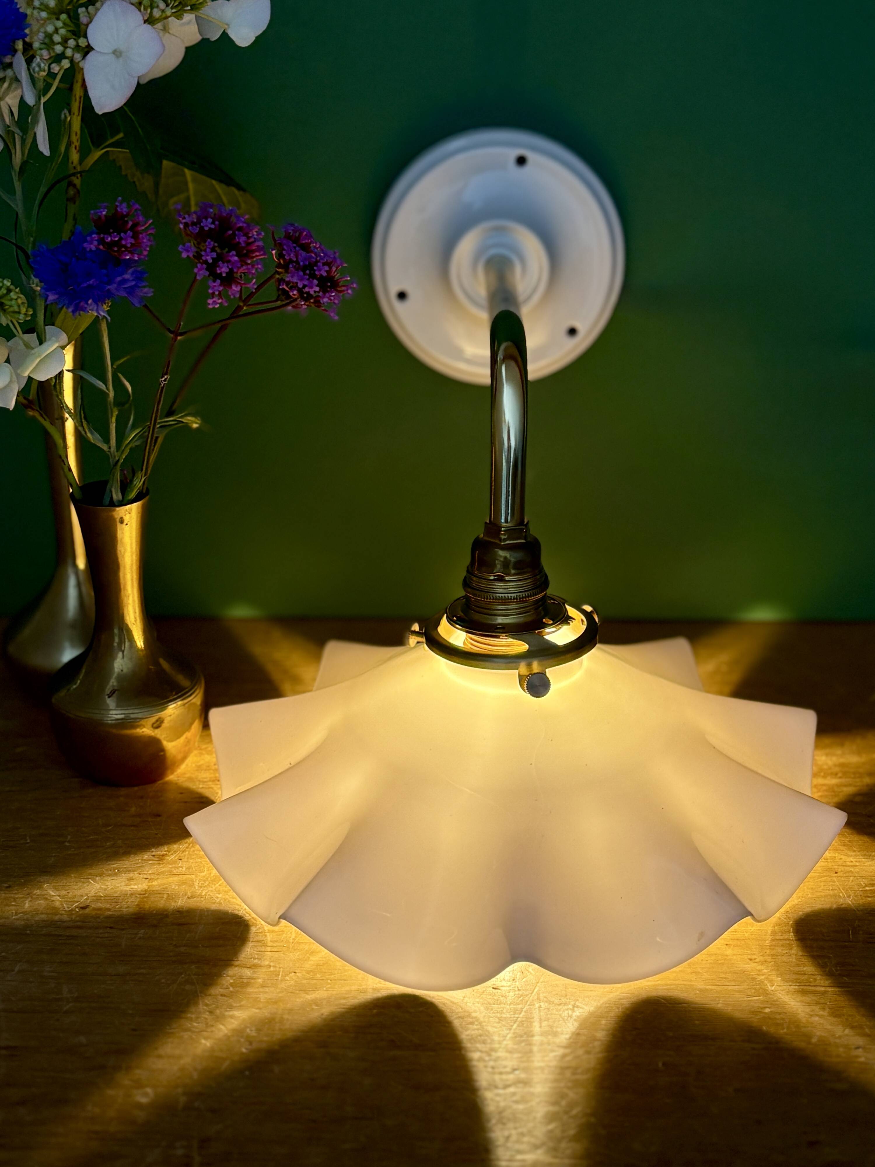 Vintage white opaline lampshade wall light