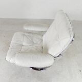 Leolux armchair, swivel chair with white leather upholstery, 1960s