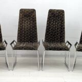 Set of 4 Mid-Century Modern Italian Chromed Steel and Velvet Dining Chairs