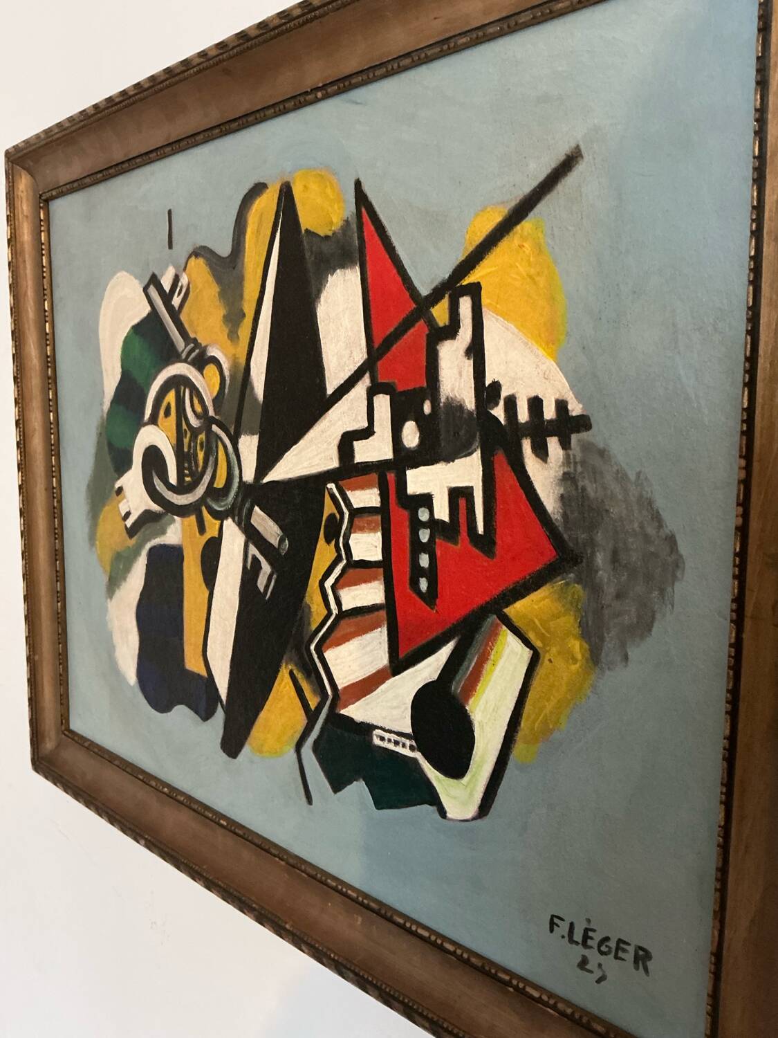 Peinture géométrique abstraite – Signée – Huile sur panneau avec cadre vintage