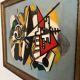 Peinture géométrique abstraite – Signée – Huile sur panneau avec cadre vintage