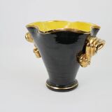 Large black and gold ceramic vase from Vallauris