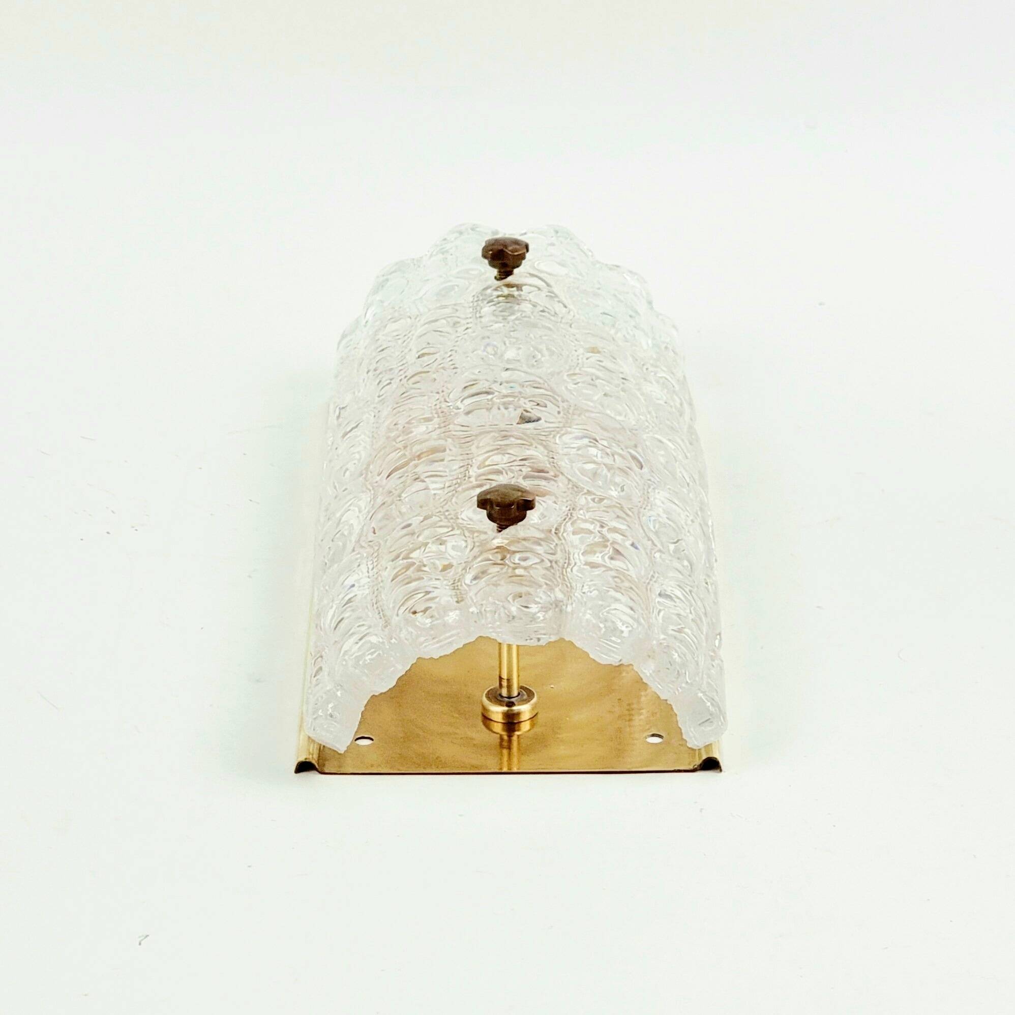 Scandinavian Glass & Brass Wall Light by C. Fagerlund for Orrefors, 1960s