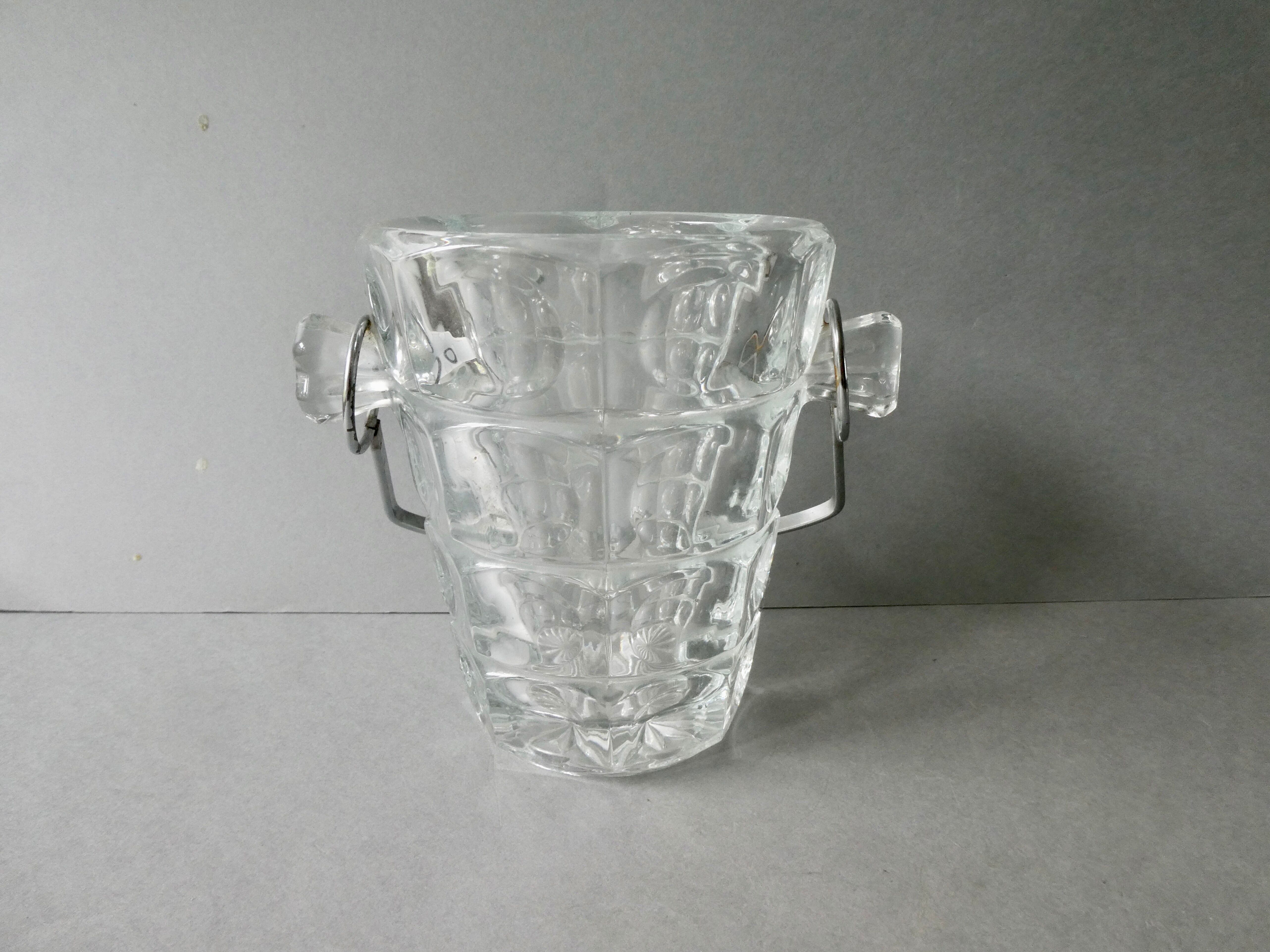 Cut glass ice bucket and its pliers