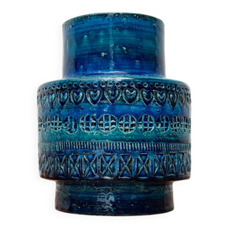Italian blue ceramic vase Rimini by Aldo Londi for Bitossi, 1960s.