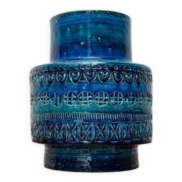 Italian blue ceramic vase Rimini by Aldo Londi for Bitossi, 1960s.