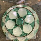 Service à huitres en faïence vert, 11 assiettes