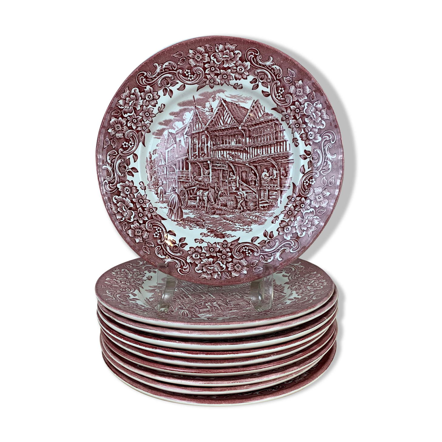 10 plates earth of iron red Royal Tudor model 17th century England ironstone