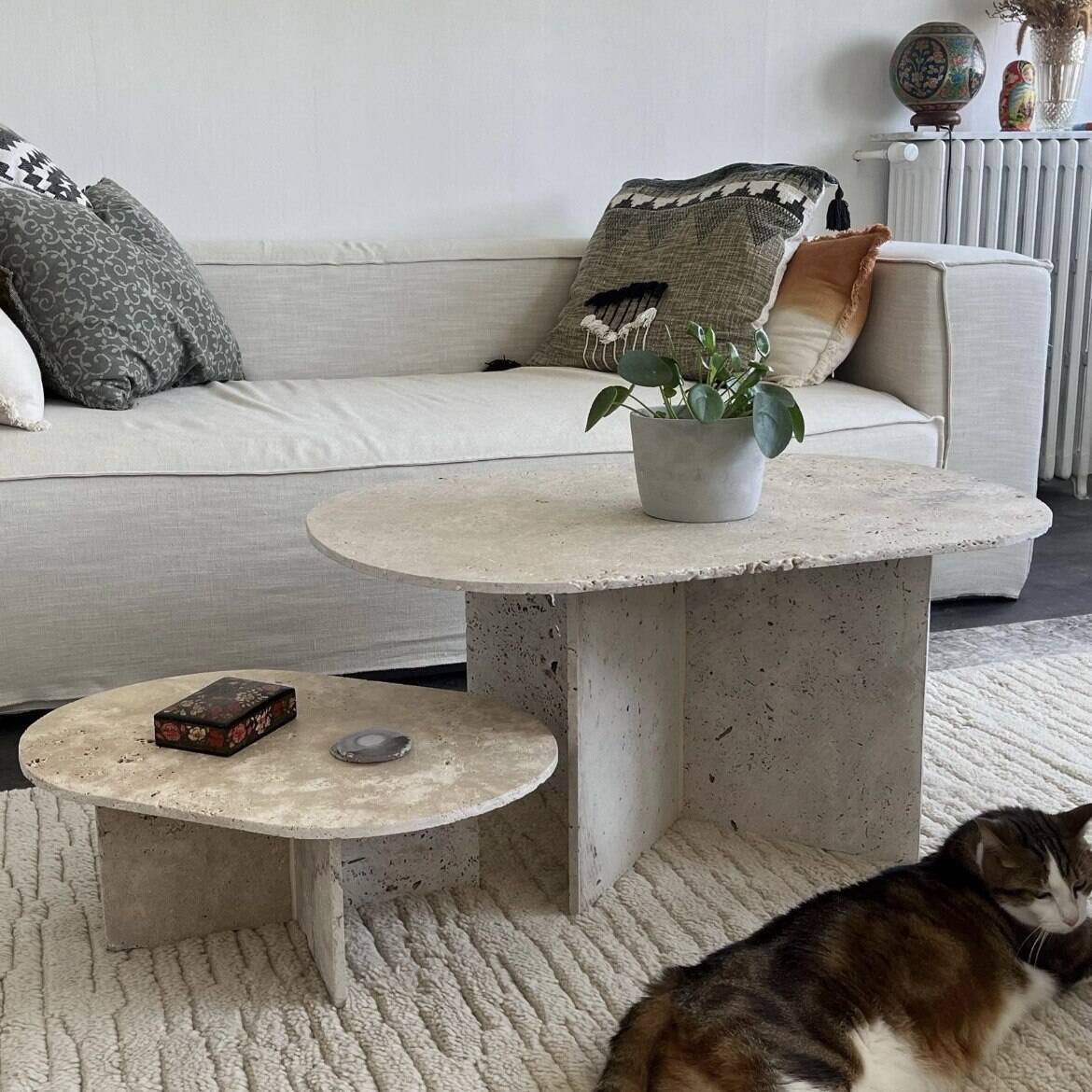 Oval coffee table duo travertine
