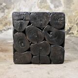 Brutalist Cube Side Table in Dark Wood