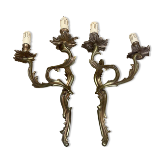 BEAUTIFUL OLD PAIR OF WALL SCONCES GILDED BRONZE STYLE LOUIS XV ROCAILLE
