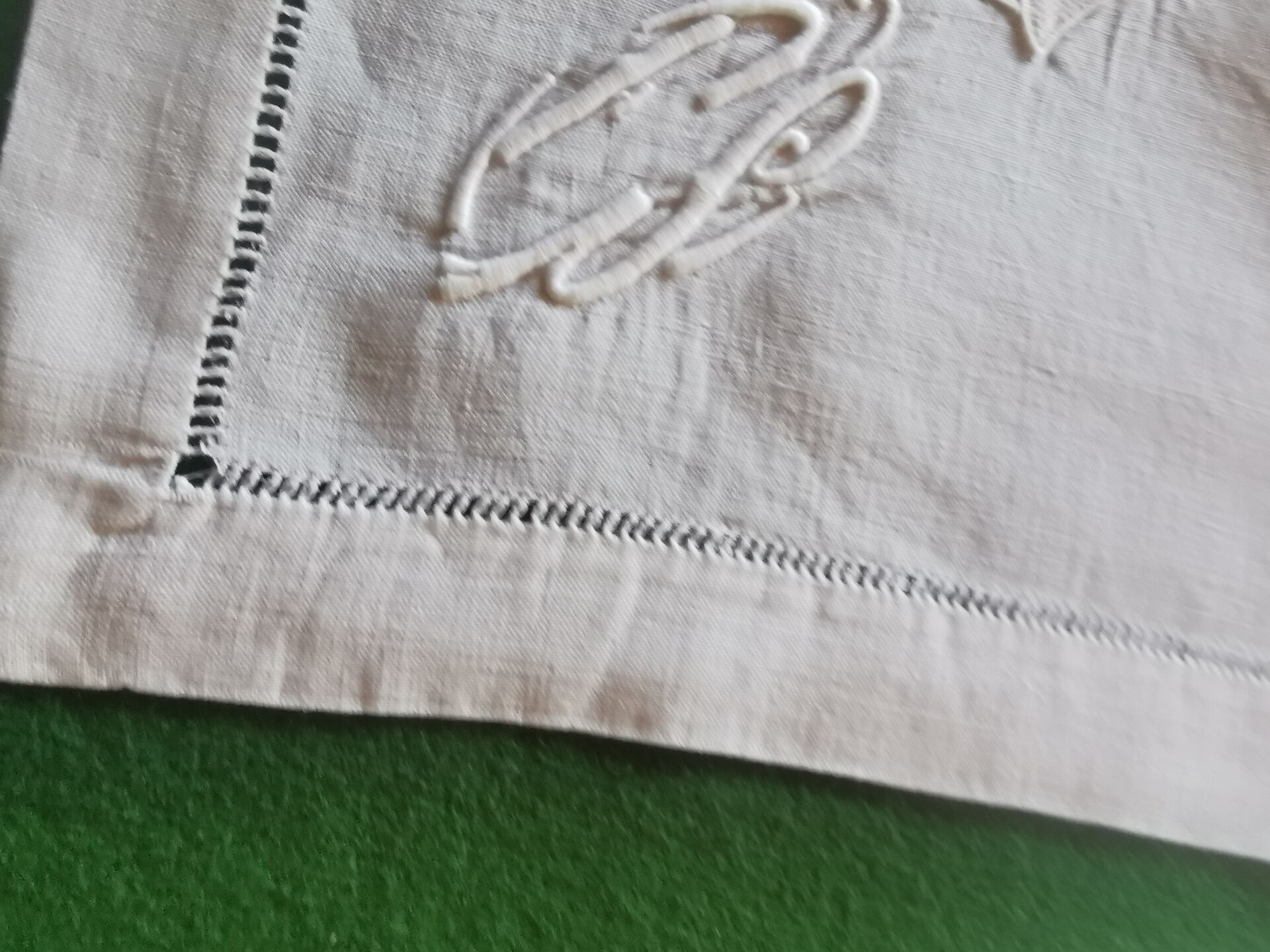 12 old damask linen napkins with a monogram