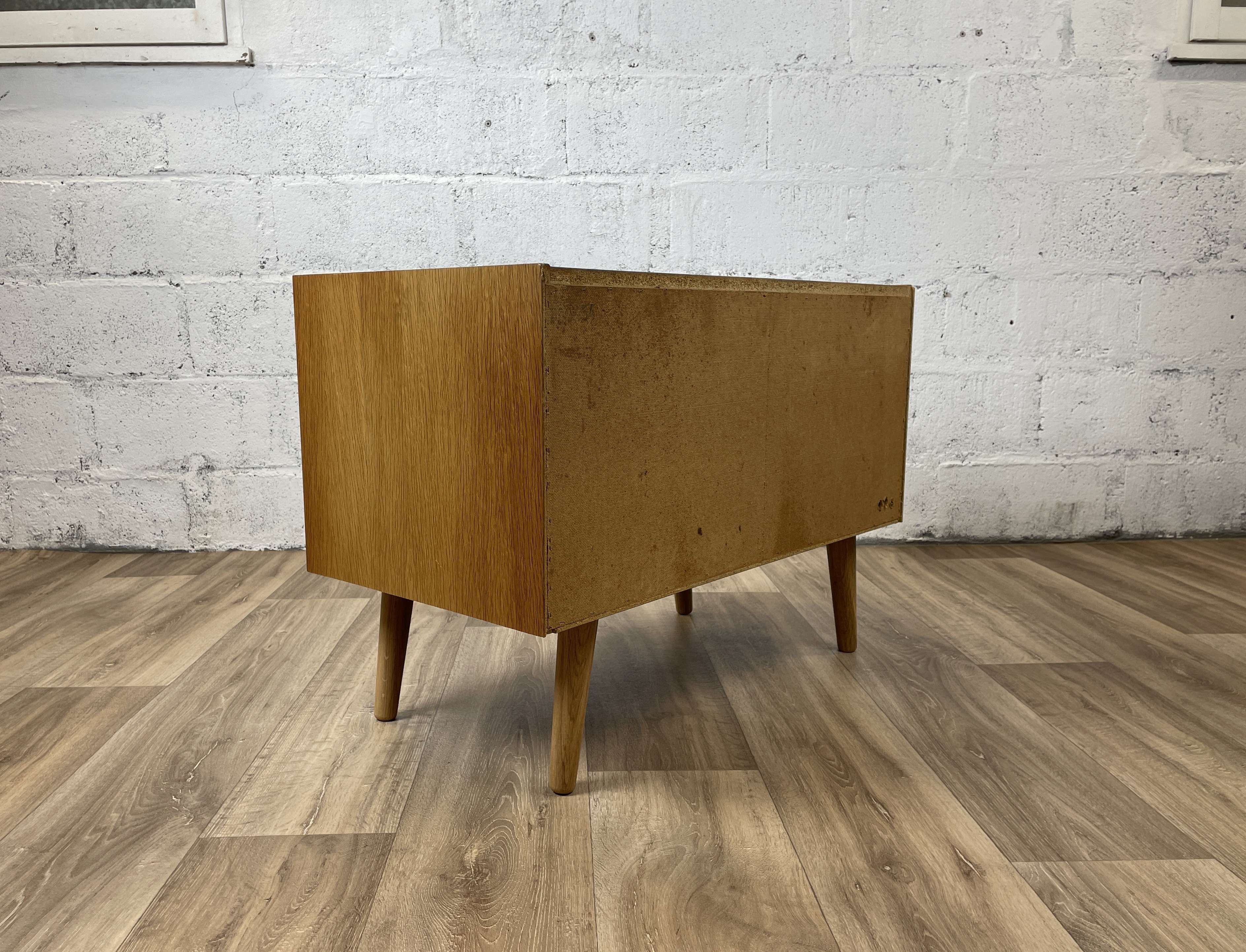 Scandinavian oak chest of drawers with vinyl storage, 60s