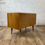 Scandinavian oak chest of drawers with vinyl storage, 60s