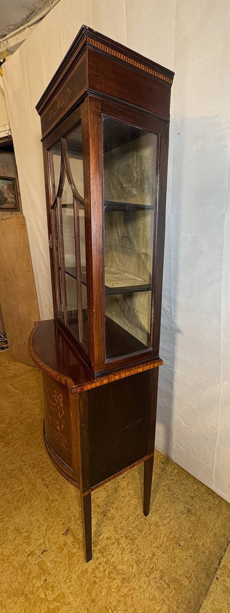 Stunning Antique Edwardian Inlaid Mahogany Bow-Front Silver Display Cabinet