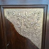 Small storage unit in solid wood and copper.