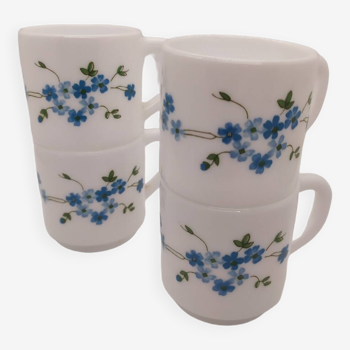 Vintage Arcopal forget-me-not coffee cups