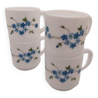 Vintage Arcopal forget-me-not coffee cups